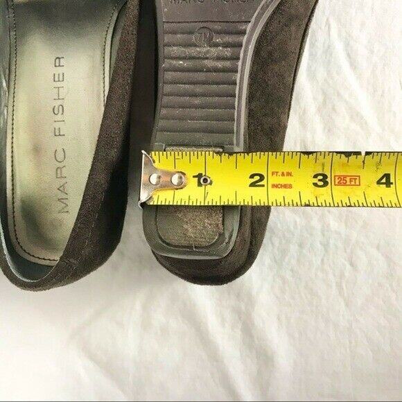 Marc Fisher Women's 7M Brown Faux Suede Leather Low Wedge Heel Shoes With Buckle - Picture 10 of 11